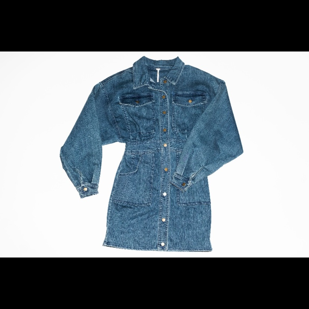 Free People Dark Wash Denim Mini Dress XS